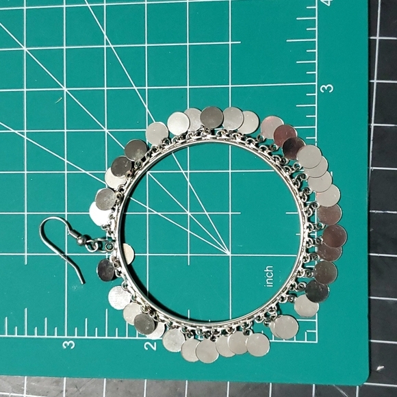 Silver Tone Large Hoop Earrings - Picture 2 of 8